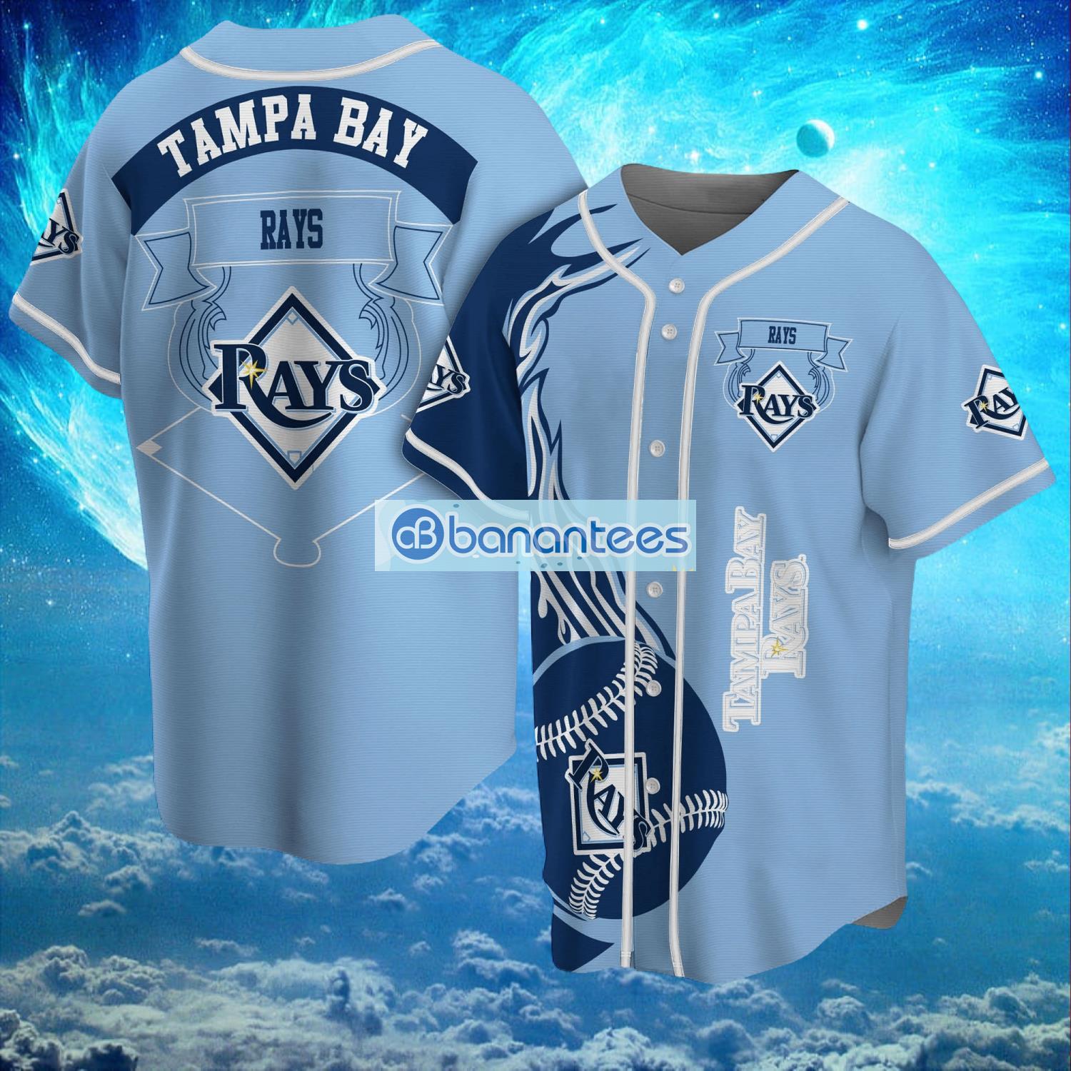 mlb tampa bay rays logo classic design fire ball baseball jersey shirt full print image MLB Tampa Bay Rays Logo Classic Design Fire Ball Baseball Jersey Shirt Full Print Product Photo 1