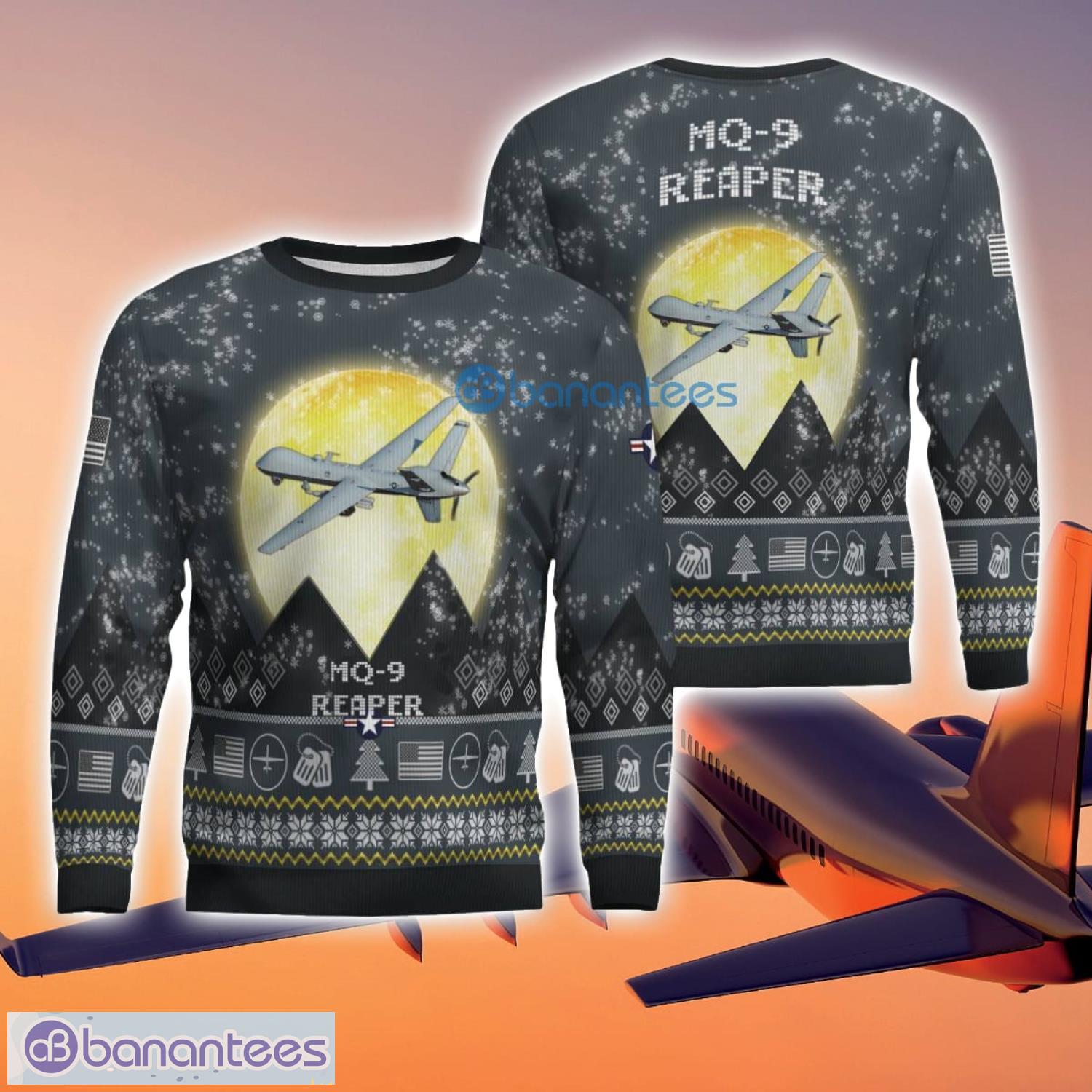 mq 9 reaper mq9 3d aircraft moonlight grey ugly christmas sweater for fans image MQ-9 Reaper MQ9 3D Aircraft Moonlight Grey Ugly Christmas Sweater For Fans Product Photo 1
