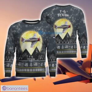 T-6 Texan T6 3D Aircraft Moonlight Grey Ugly Christmas Sweater For Fans Product Photo 1