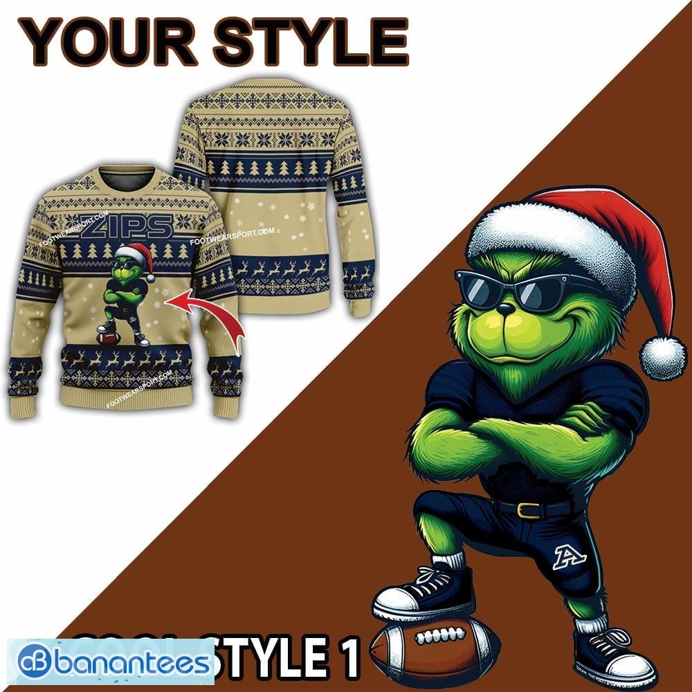 ncaa akron zips player grinch ugly xmas 3d sweater gift holidays 1 image NCAA Akron Zips Player Grinch Ugly Xmas 3D Sweater Gift Holidays - NCAA Akron Zips New Grinch Ugly Christmas Sweater Photo 2