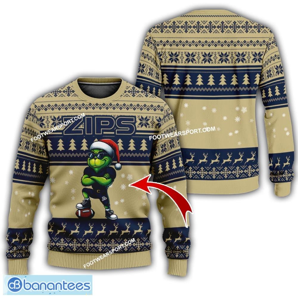 ncaa akron zips player grinch ugly xmas 3d sweater gift holidays image NCAA Akron Zips Player Grinch Ugly Xmas 3D Sweater Gift Holidays - NCAA Akron Zips New Grinch Ugly Christmas Sweater Photo 1
