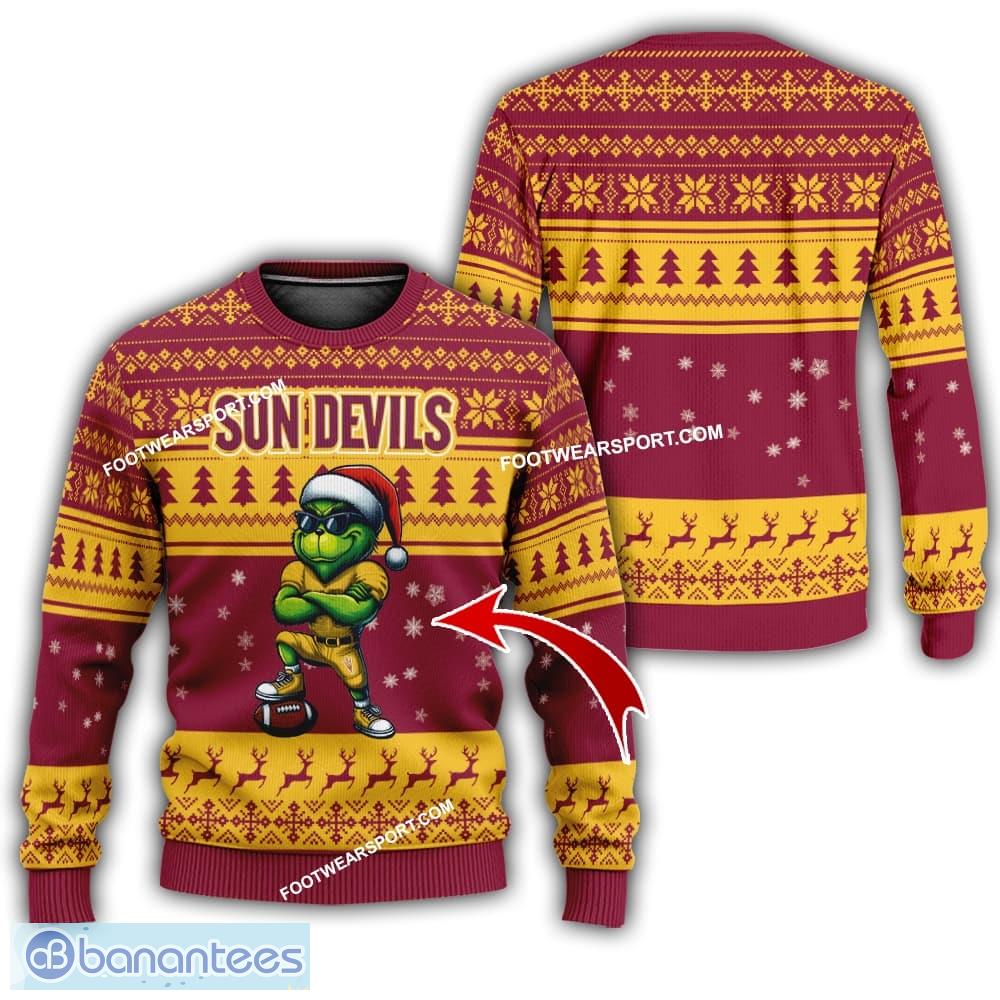 ncaa arizona state sun devils grinch football ugly sweater gift for christmas image NCAA Arizona State Sun Devils Grinch Football Ugly Sweater Gift For Christmas - NCAA Arizona State Sun Devils New Grinch Ugly Christmas Sweater Photo 1