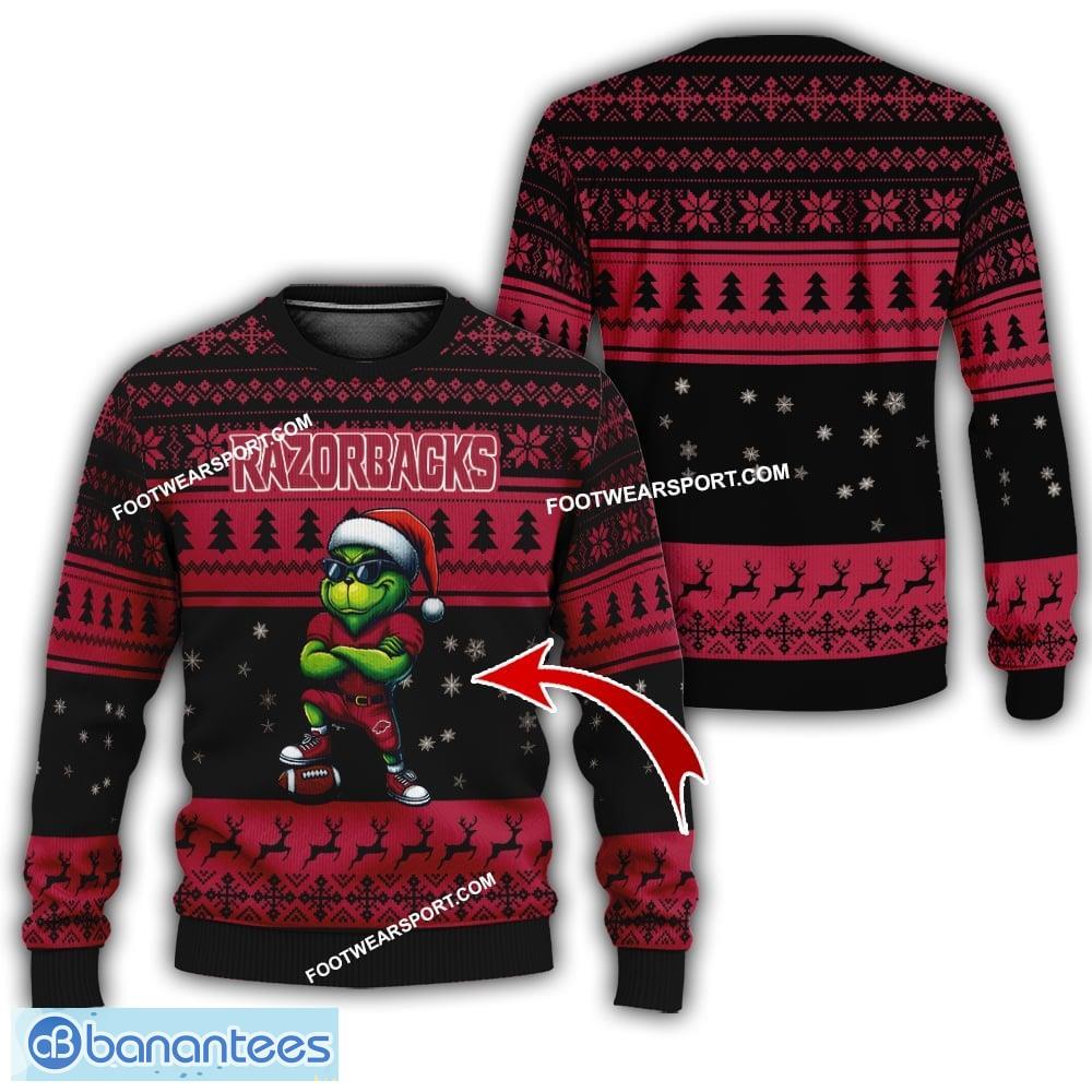 ncaa arkansas razorbacks grinch style ugly christmas 3d sweater gift for adult image NCAA Arkansas Razorbacks Grinch Style Ugly Christmas 3D Sweater Gift For Adult - NCAA Arkansas Razorbacks New Grinch Ugly Christmas Sweater Photo 1