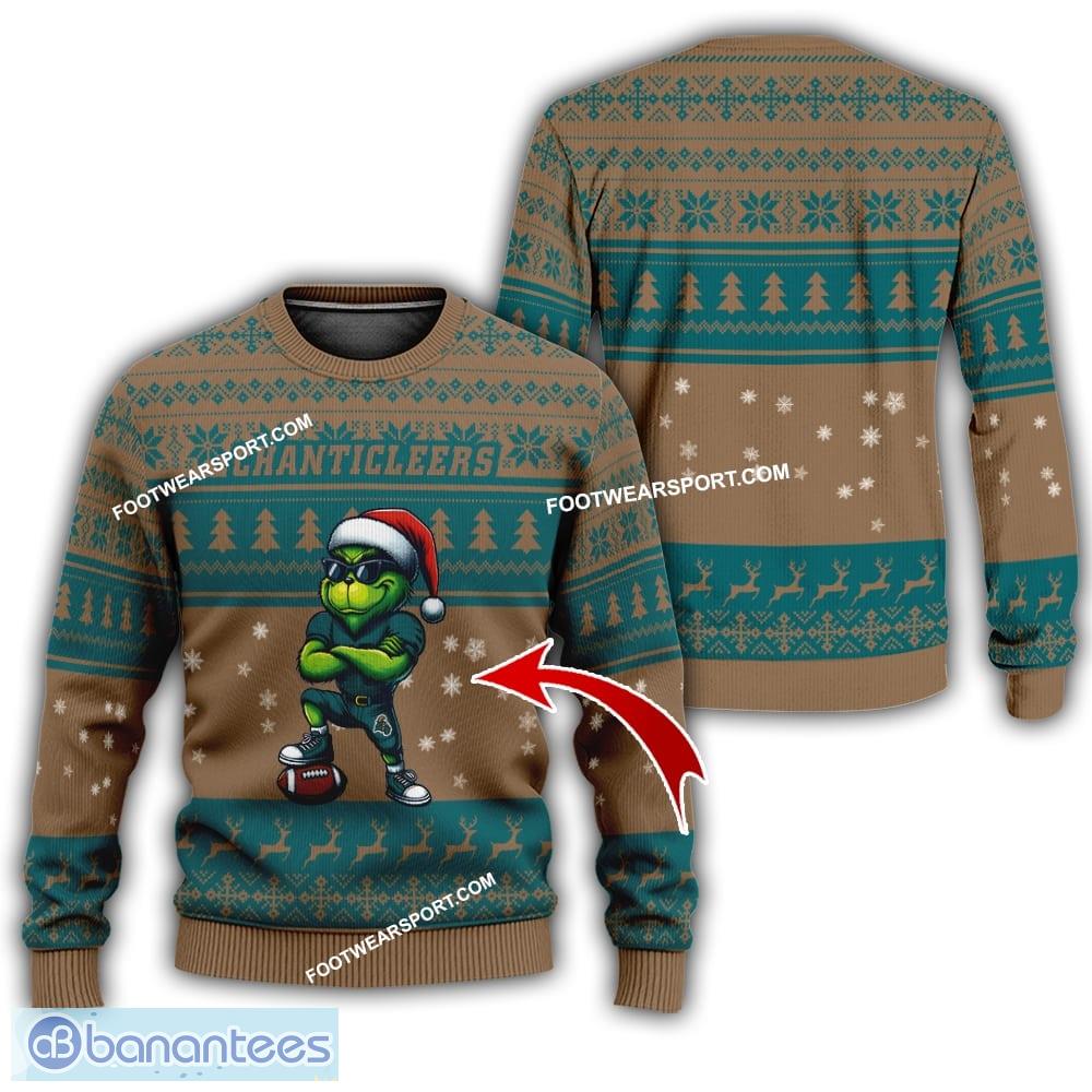ncaa coastal carolina chanticleers grinch style ugly christmas sweater gift for adult image NCAA Coastal Carolina Chanticleers Grinch Style Ugly Christmas Sweater Gift For Adult - NCAA Coastal Carolina Chanticleers New Grinch Ugly Christmas Sweater Photo 1