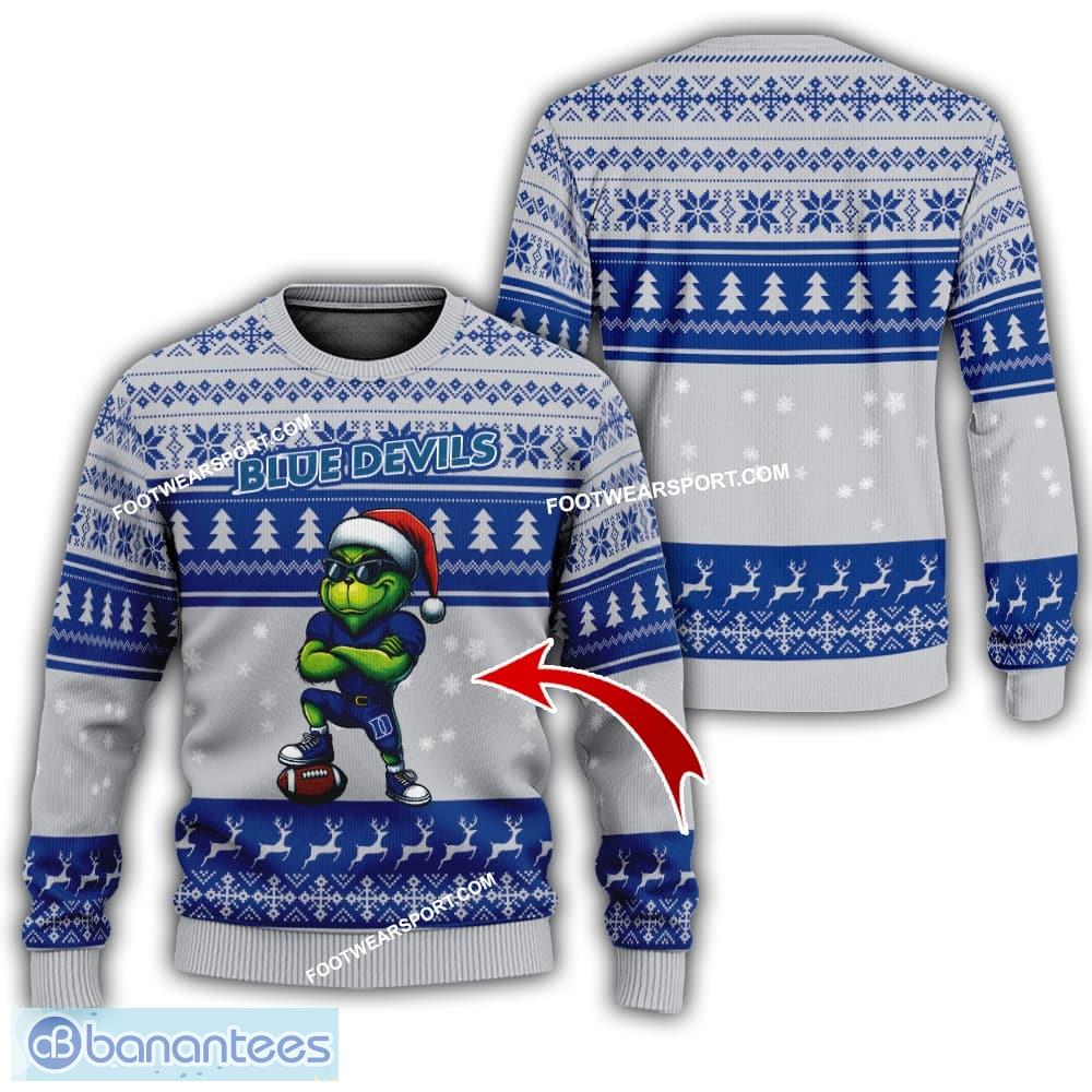ncaa duke blue devils grinch style knitted christmas 3d sweater gift for adult image NCAA Duke Blue Devils Grinch Style Knitted Christmas 3D Sweater Gift For Adult - NCAA Duke Blue Devils New Grinch Ugly Christmas Sweater Photo 1