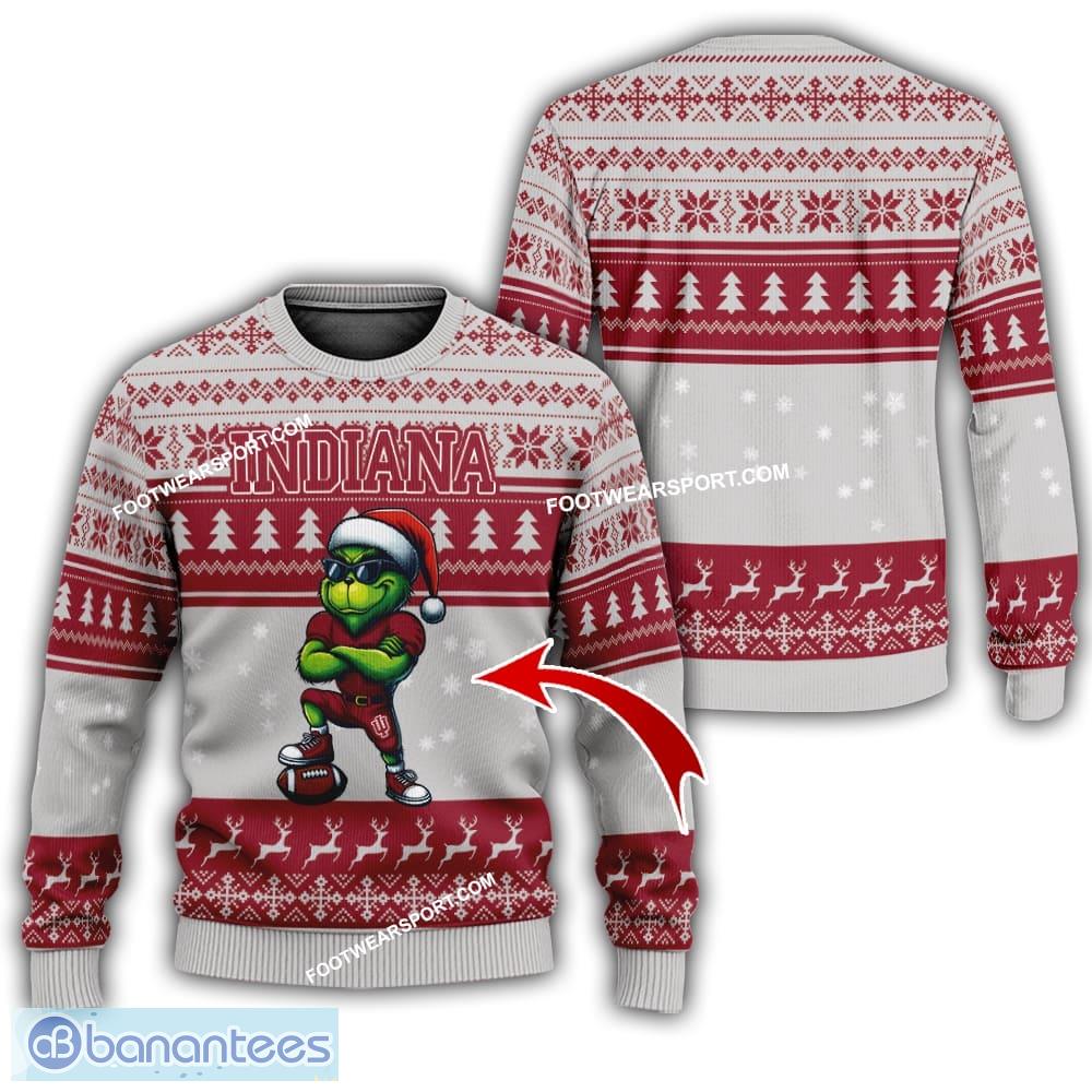 ncaa indiana hoosiers player grinch knitted xmas 3d sweater gift holidays image NCAA Indiana Hoosiers Player Grinch Knitted Xmas 3D Sweater Gift Holidays - NCAA Indiana Hoosiers New Grinch Ugly Christmas Sweater Photo 1