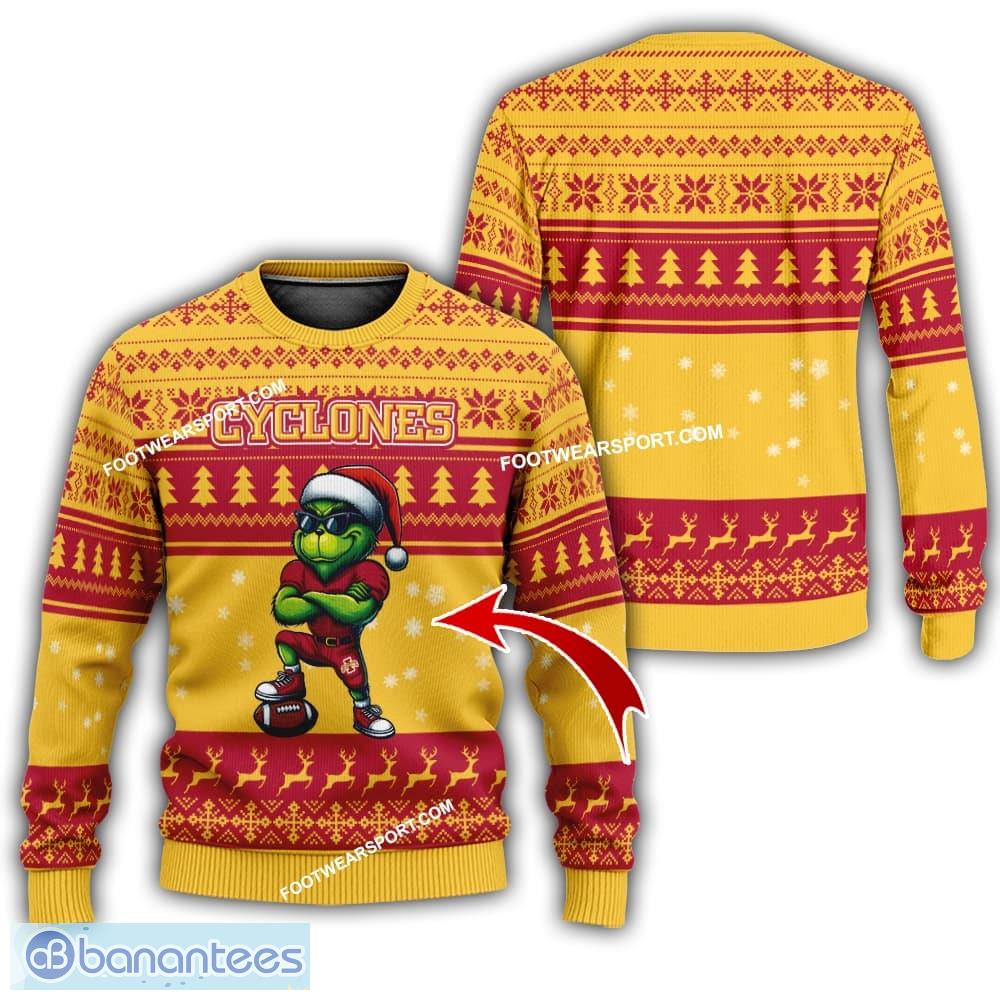 ncaa iowa state cyclones grinch style ugly christmas sweater gift for adult image NCAA Iowa State Cyclones Grinch Style Ugly Christmas Sweater Gift For Adult - NCAA Iowa State Cyclones New Grinch Ugly Christmas Sweater Photo 1