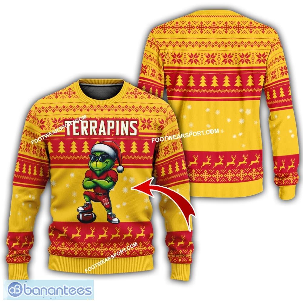 ncaa maryland terrapins grinch football knitted 3d sweater gift for christmas image NCAA Maryland Terrapins Grinch Football Knitted 3D Sweater Gift For Christmas - NCAA Maryland Terrapins New Grinch Ugly Christmas Sweater Photo 1