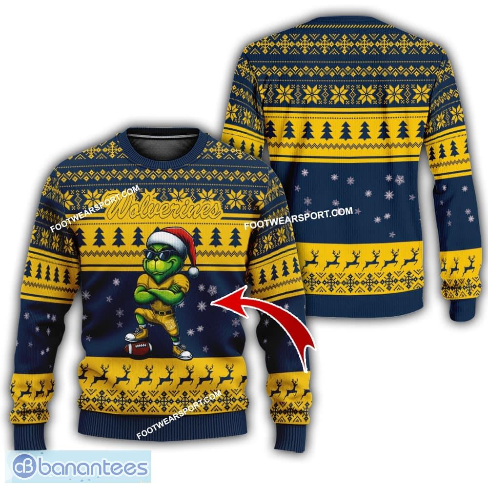 ncaa michigan wolverines grinch style knitted christmas sweater gift for adult image NCAA Michigan Wolverines Grinch Style Knitted Christmas Sweater Gift For Adult - NCAA Michigan Wolverines New Grinch Ugly Christmas Sweater Photo 1