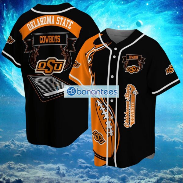 NCAA Oklahoma State Cowboys Logo Design Fire Ball Baseball Jersey Shirt Full Print Product Photo 1