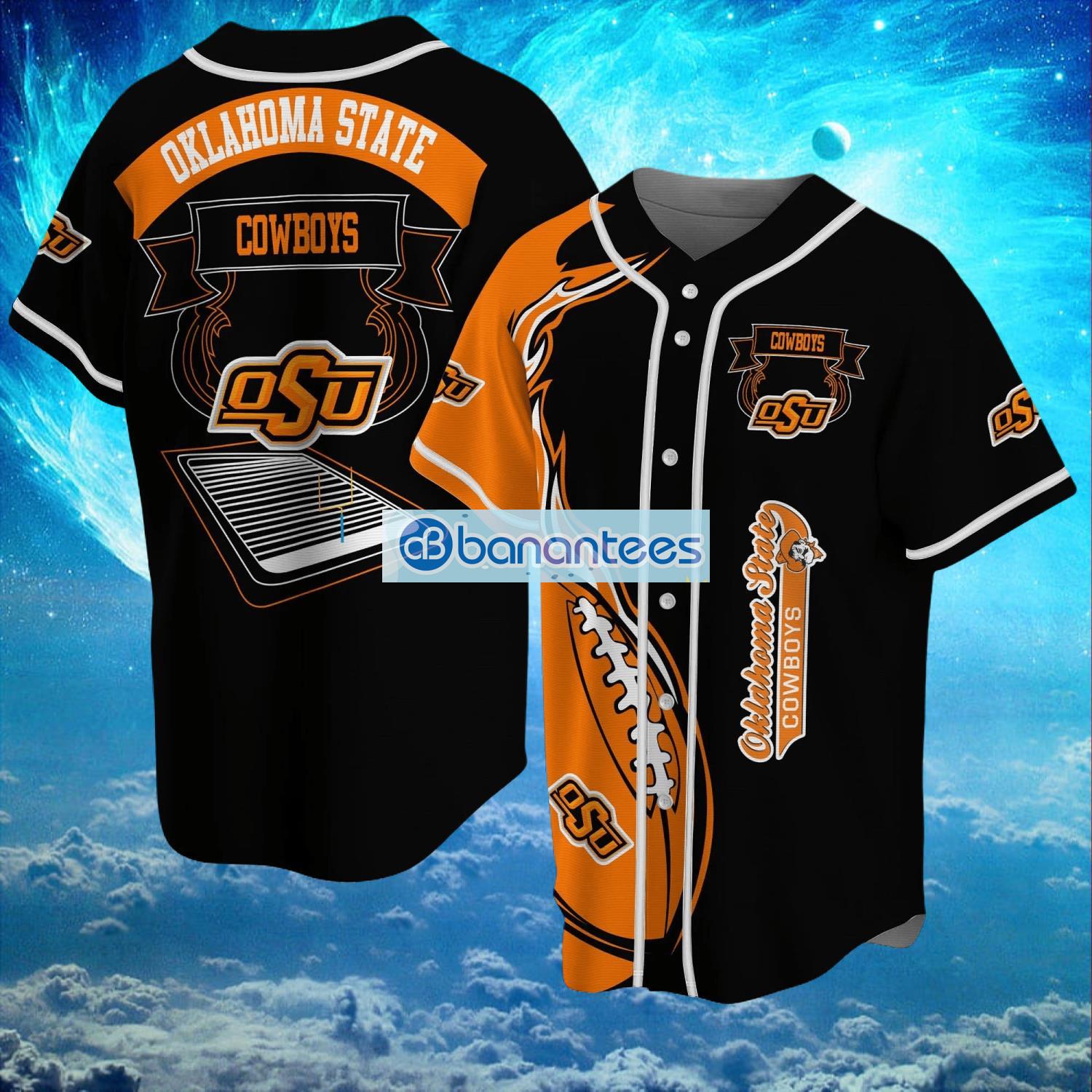 ncaa oklahoma state cowboys logo design fire ball baseball jersey shirt full print image NCAA Oklahoma State Cowboys Logo Design Fire Ball Baseball Jersey Shirt Full Print Product Photo 1
