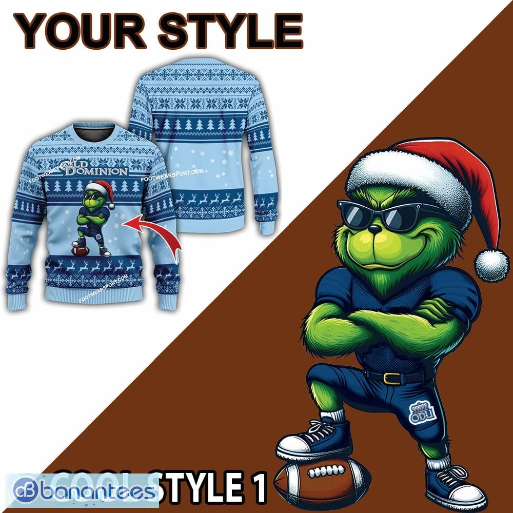 ncaa old dominion monarchs grinch style ugly christmas sweater gift for adult 1 image NCAA Old Dominion Monarchs Grinch Style Ugly Christmas Sweater Gift For Adult - NCAA Old Dominion Monarchs New Grinch Ugly Christmas Sweater Photo 2