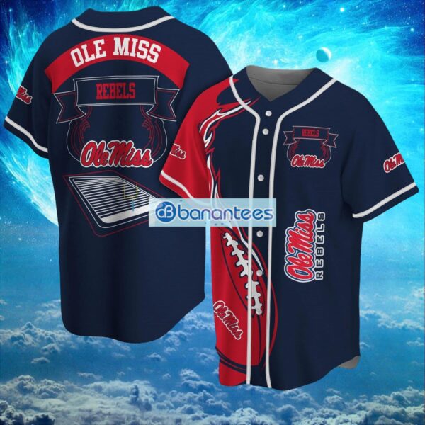 NCAA Ole Miss Rebels Logo Design Fire Ball Baseball Jersey Shirt Full Print Product Photo 1