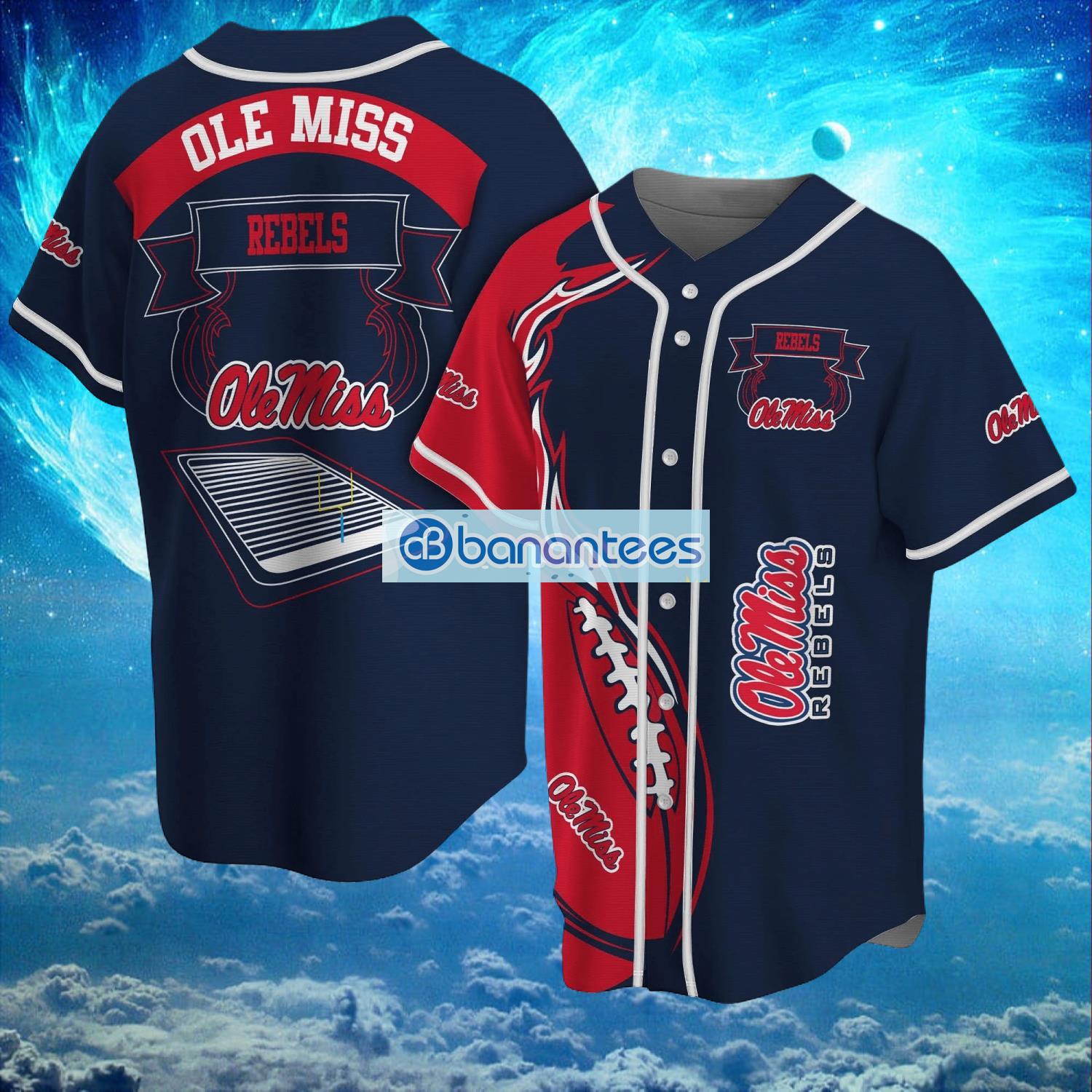 ncaa ole miss rebels logo design fire ball baseball jersey shirt full print image NCAA Ole Miss Rebels Logo Design Fire Ball Baseball Jersey Shirt Full Print Product Photo 1