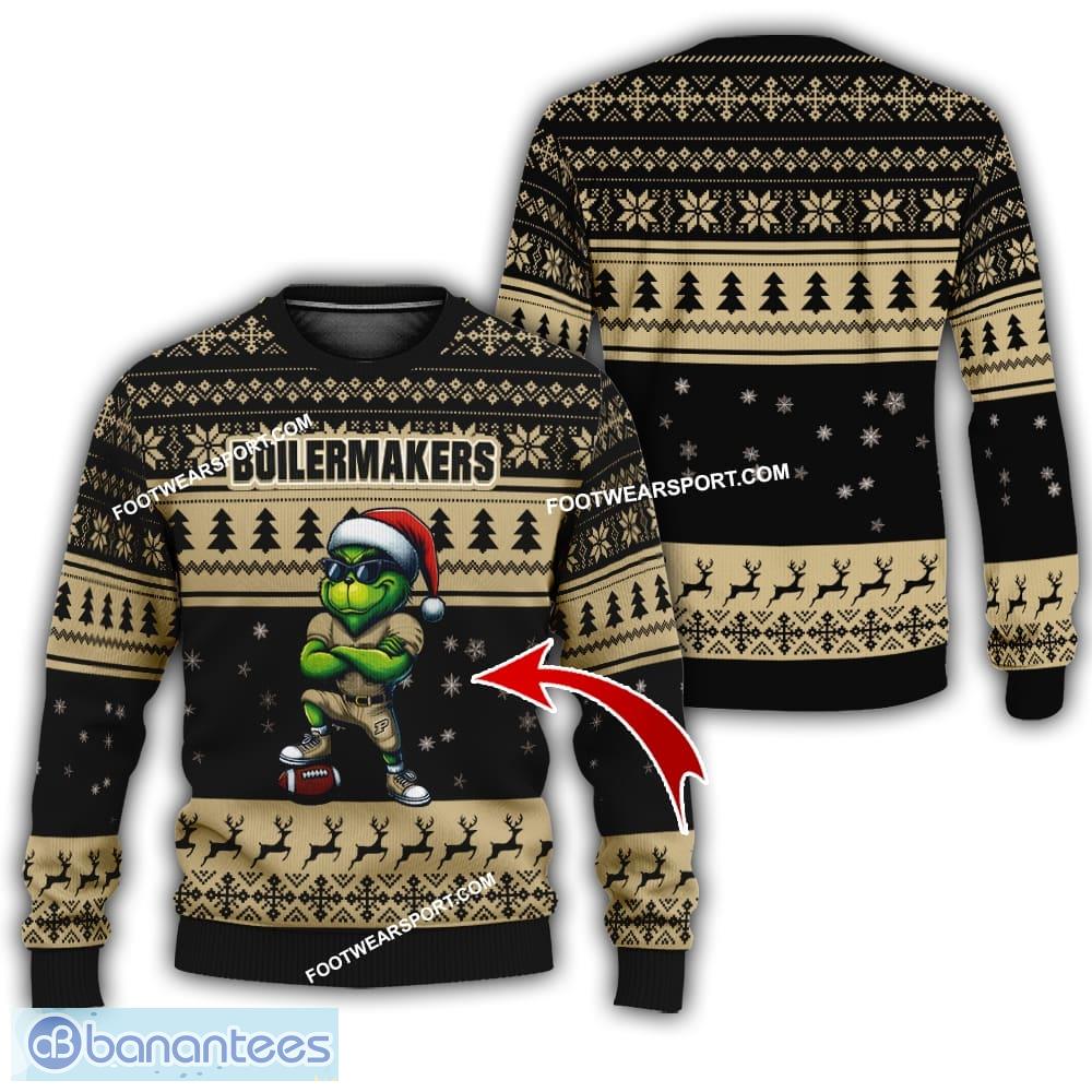 ncaa purdue boilermakers grinch football ugly sweater gift for christmas image NCAA Purdue Boilermakers Grinch Football Ugly Sweater Gift For Christmas - NCAA Purdue Boilermakers New Grinch Ugly Christmas Sweater Photo 1