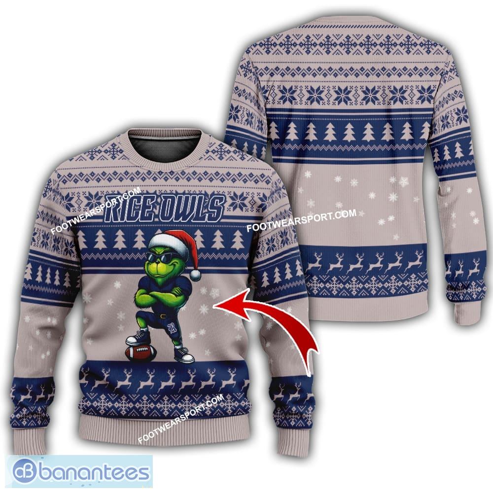 ncaa rice owls player grinch knitted xmas sweater gift holidays image NCAA Rice Owls Player Grinch Knitted Xmas Sweater Gift Holidays - NCAA Rice Owls New Grinch Ugly Christmas Sweater Photo 1
