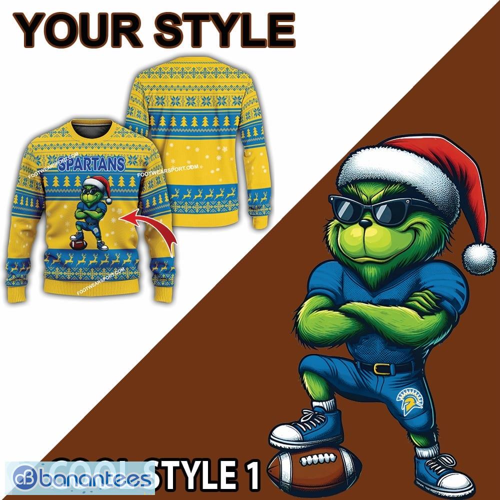 ncaa san jose state spartans player grinch ugly xmas sweater gift holidays 1 image NCAA San Jose State Spartans Player Grinch Ugly Xmas Sweater Gift Holidays - NCAA San Jose State Spartans New Grinch Ugly Christmas Sweater Photo 2