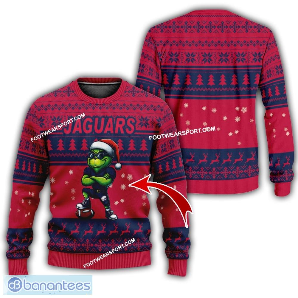 ncaa south alabama jaguars new grinch knitted christmas sweater aop gift for men and women image NCAA South Alabama Jaguars New Grinch Knitted Christmas Sweater AOP Gift For Men And Women - NCAA South Alabama Jaguars New Grinch Ugly Christmas Sweater Photo 1