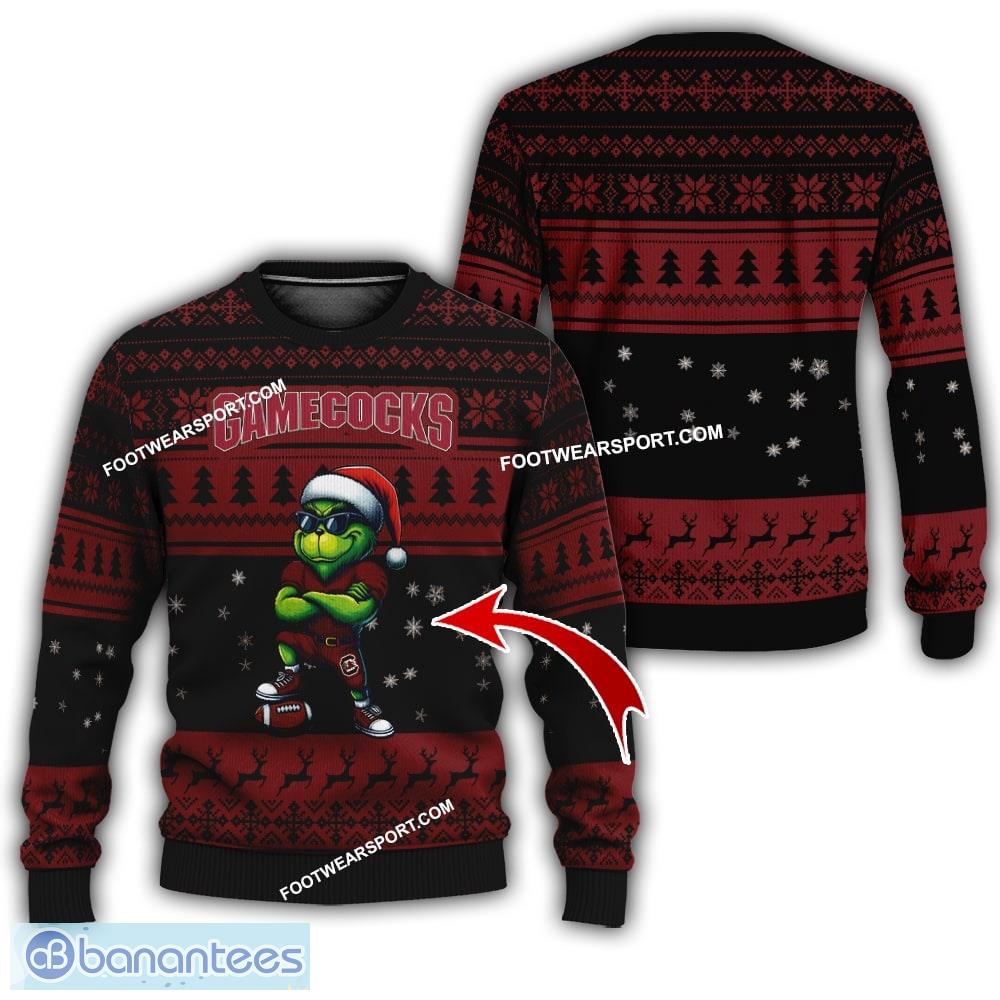 ncaa south carolina gamecocks grinch football ugly 3d sweater gift for christmas image NCAA South Carolina Gamecocks Grinch Football Ugly 3D Sweater Gift For Christmas - NCAA South Carolina Gamecocks New Grinch Ugly Christmas Sweater Photo 1