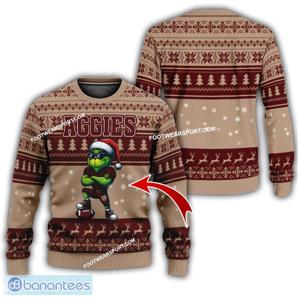 ncaa texas am aggies grinch football knitted sweater gift for christmas image NCAA Texas A&M Aggies Grinch Football Knitted Sweater Gift For Christmas - NCAA Texas A&M Aggies New Grinch Ugly Christmas Sweater Photo 1