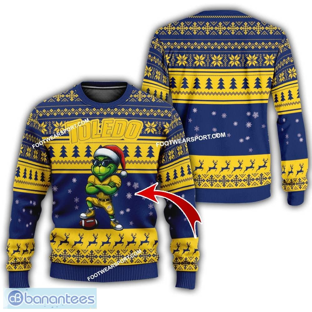 ncaa toledo rockets grinch football ugly sweater gift for christmas image NCAA Toledo Rockets Grinch Football Ugly Sweater Gift For Christmas - NCAA Toledo Rockets New Grinch Ugly Christmas Sweater Photo 1