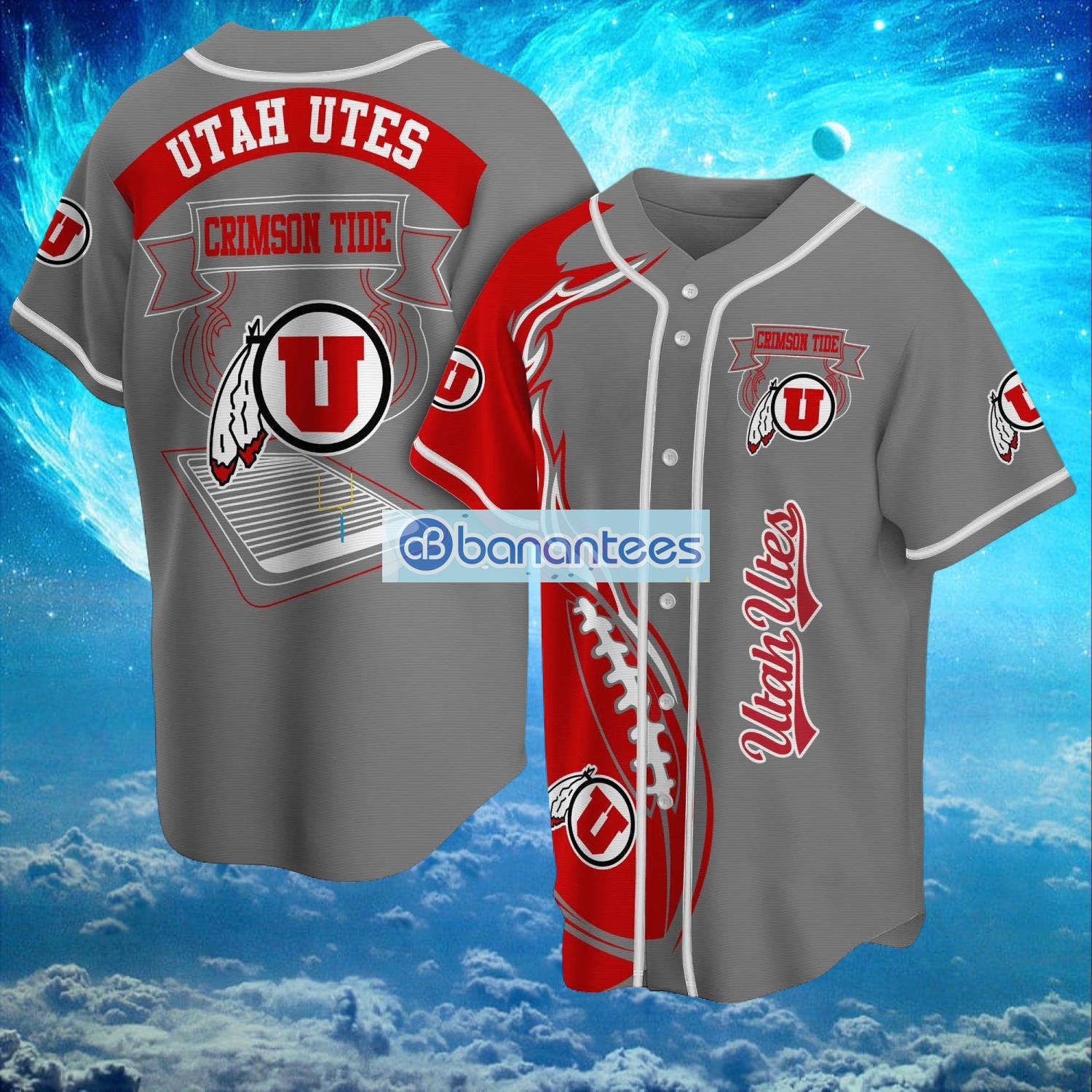 ncaa utah utes logo design fire ball baseball jersey shirt full print image NCAA Utah Utes Logo Design Fire Ball Baseball Jersey Shirt Full Print Product Photo 1