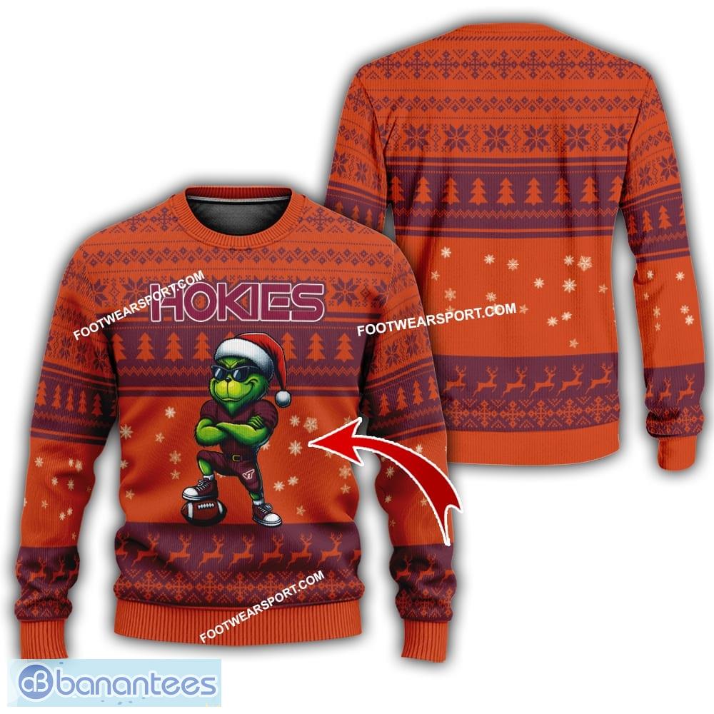 ncaa virginia tech hokies grinch style knitted christmas sweater gift for adult image NCAA Virginia Tech Hokies Grinch Style Knitted Christmas Sweater Gift For Adult - NCAA Virginia Tech Hokies New Grinch Ugly Christmas Sweater Photo 1