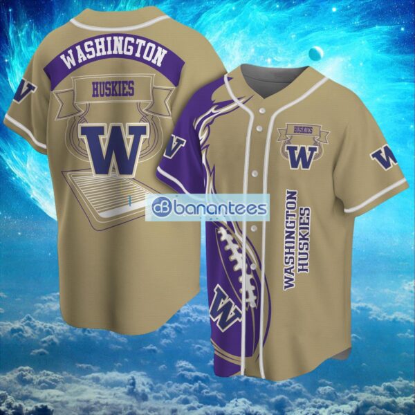 NCAA Washington Huskies Logo Design Fire Ball Baseball Jersey Shirt Full Print Product Photo 1