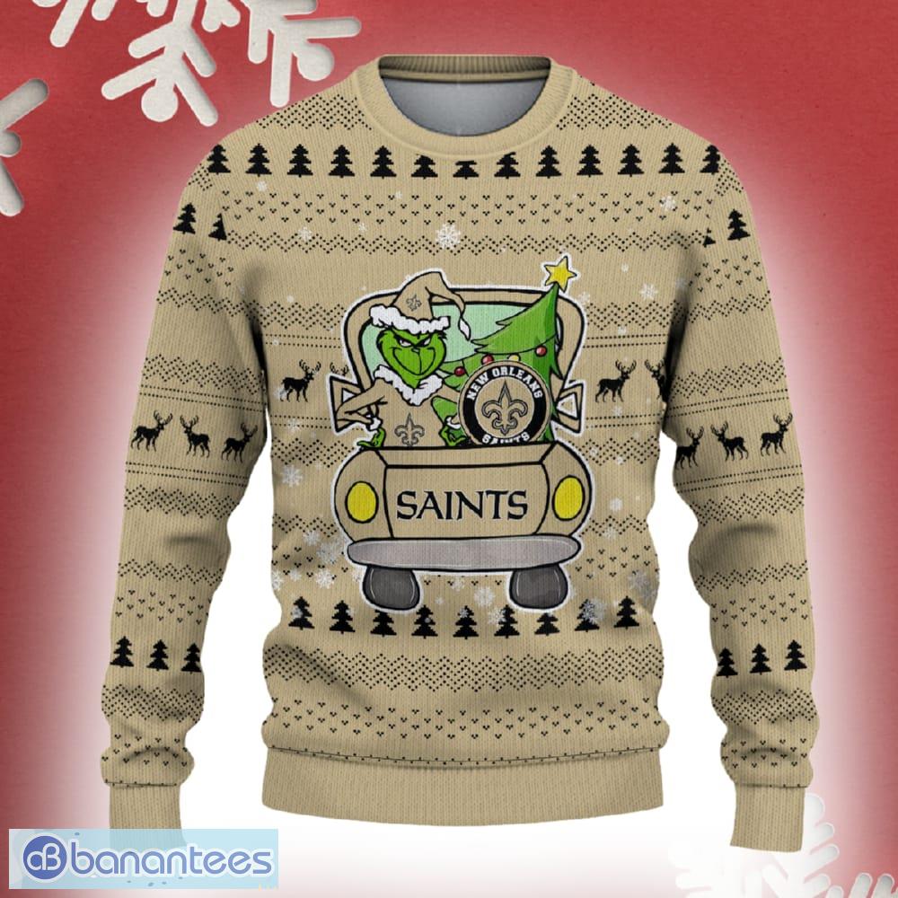 new orleans saints grinch driving funny 3d ugly christmas sweater for men women image New Orleans Saints Grinch Driving Funny 3D Ugly Christmas Sweater For Men Women - New Orleans Saints Christmas Sweater Grinch Driving Photo 2