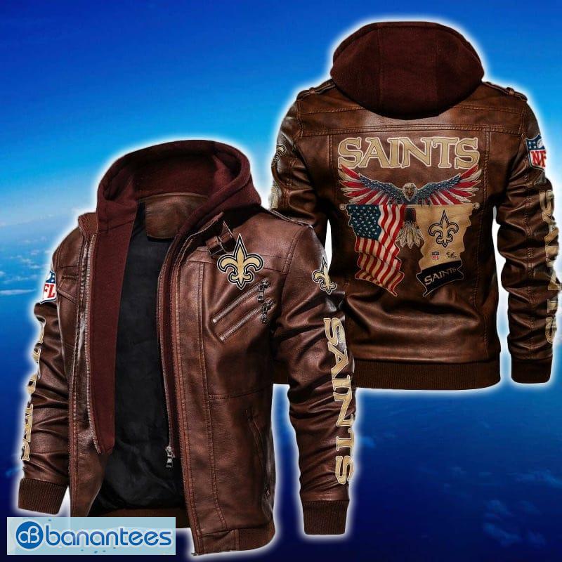 new orleans saints nfl eagle 2d leather jacket black and brown color 1 image New Orleans Saints NFL Eagle 2D Leather Jacket Black And Brown Color - New Orleans Saints NFL Eagle Leather Jacket_2