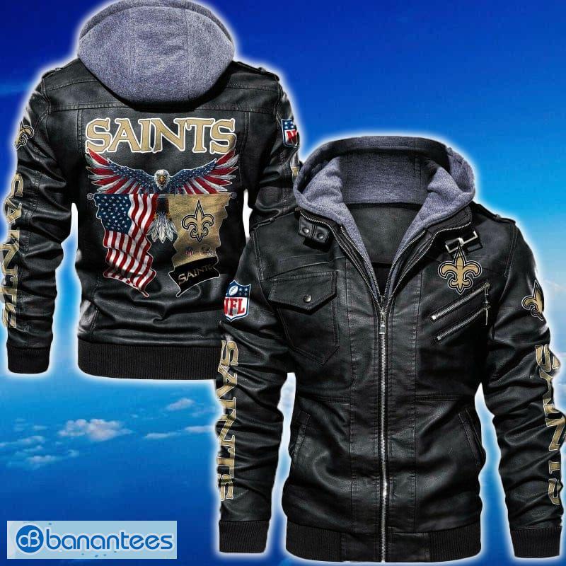 new orleans saints nfl eagle 2d leather jacket black and brown color image New Orleans Saints NFL Eagle 2D Leather Jacket Black And Brown Color - New Orleans Saints NFL Eagle Leather Jacket_1