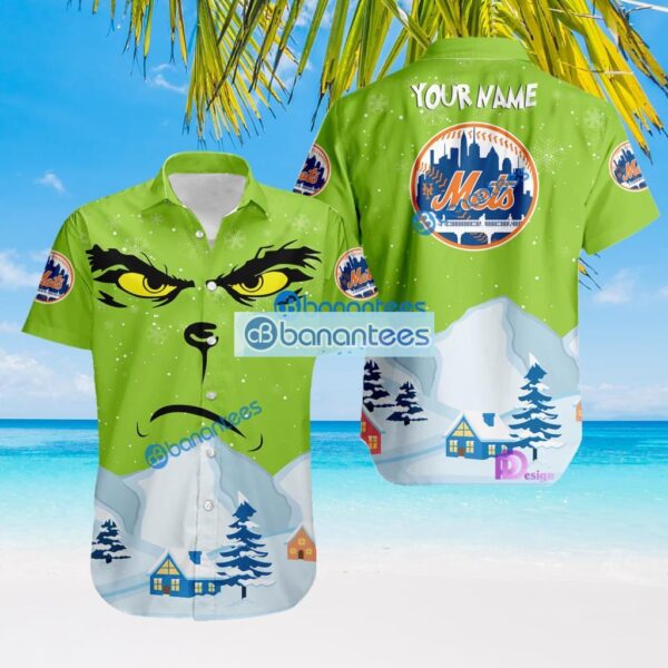 New York Mets MLB The Grinch Winter Christmas House Tropical Hawaiian Shirt Custom Name Product Photo 1