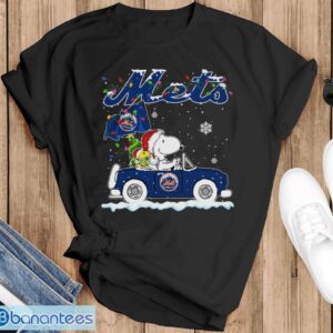 New York Mets Snoopy And Woodstock Driving Car Cute Snoopy Limited Edition Shirt - Black T-Shirt