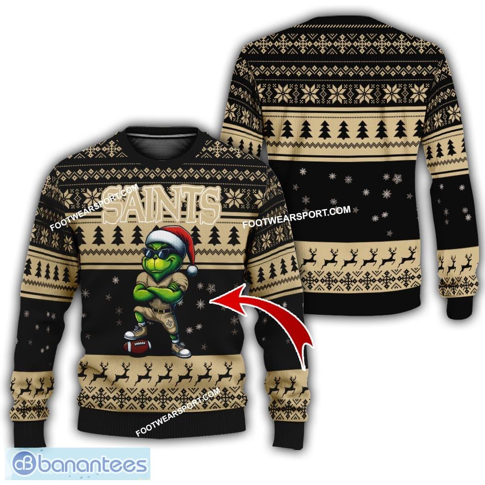 nfl new orleans saints grinch style ugly christmas sweater gift for adult image NFL New Orleans Saints Grinch Style Ugly Christmas Sweater Gift For Adult - NFL New Orleans Saints New Grinch Ugly Christmas Sweater Photo 1