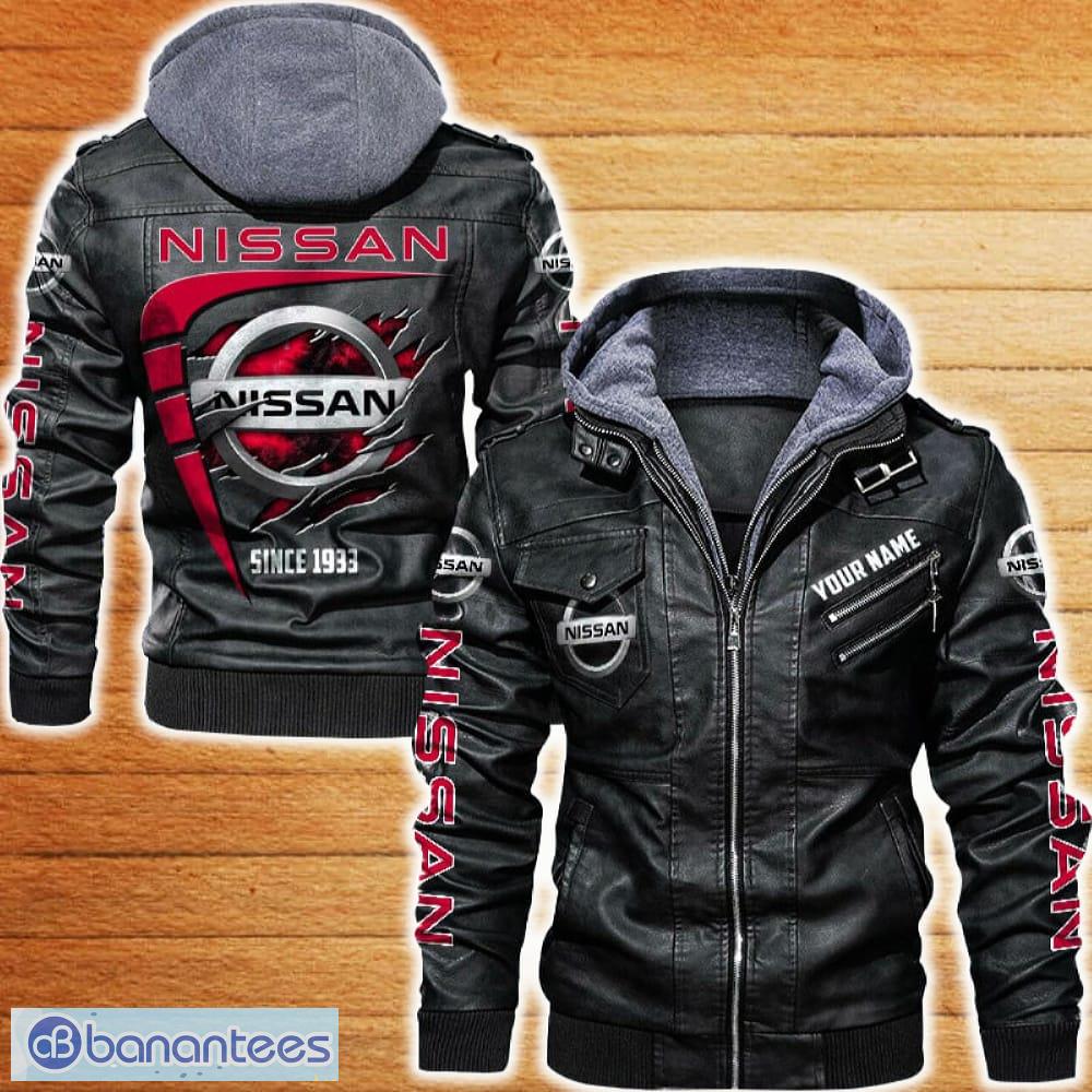 nissan leather jacket black and brown color car logo trending all over print gift fans custom name image Nissan Leather Jacket Black And Brown Color Car Logo Trending All OVer Print Gift Fans Custom Name - Nissan Leather Jacket Car For Fans_1