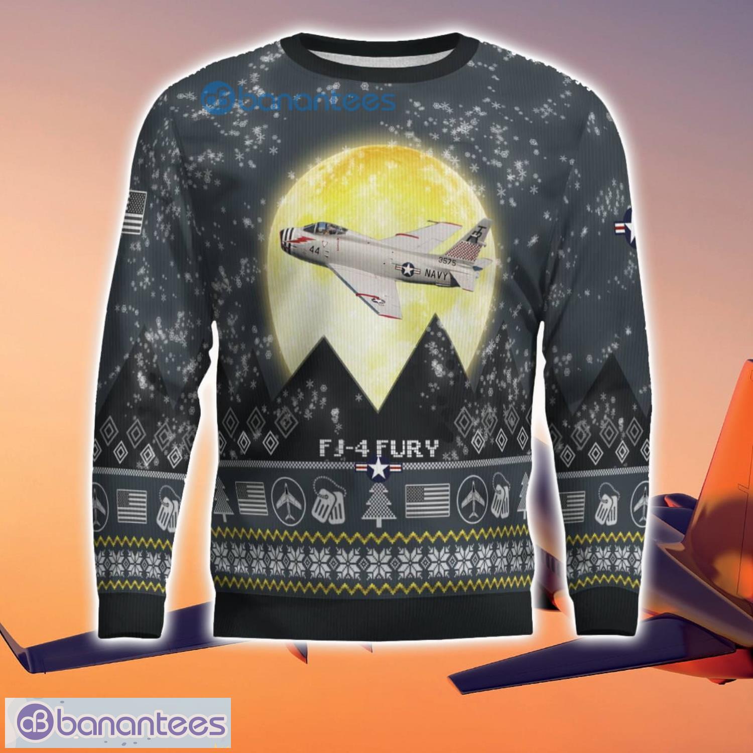 north american fj 4 fury fj4 3d aircraft moonlight grey ugly christmas sweater for fans 1 image North American FJ-4 Fury FJ4 3D Aircraft Moonlight Grey Ugly Christmas Sweater For Fans Product Photo 2