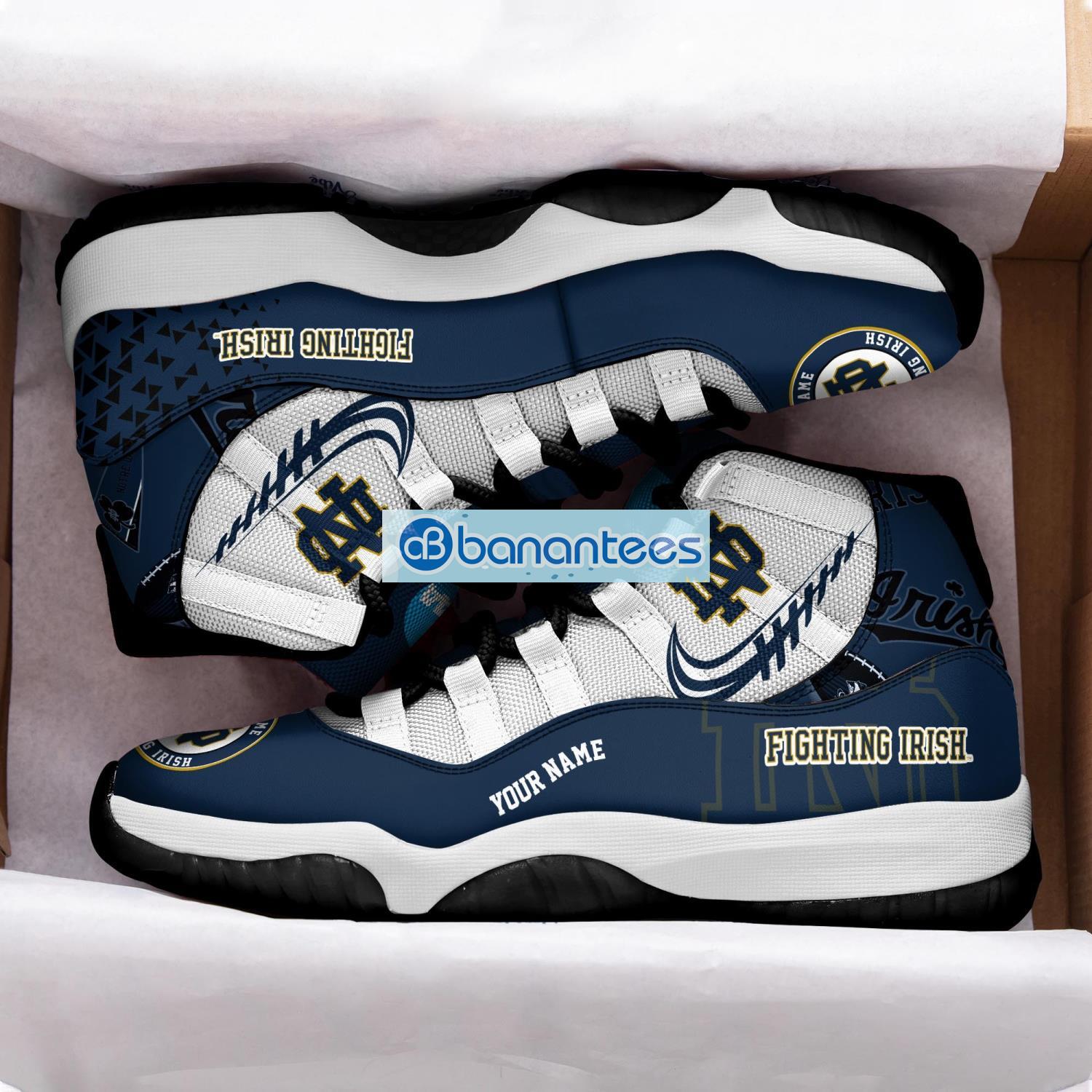 notre dame fighting irish air jordan 11 sneakers custom name special shoes for fans 1 image Notre Dame Fighting Irish Air Jordan 11 Sneakers Custom Name Special Shoes For Fans Product Photo 2