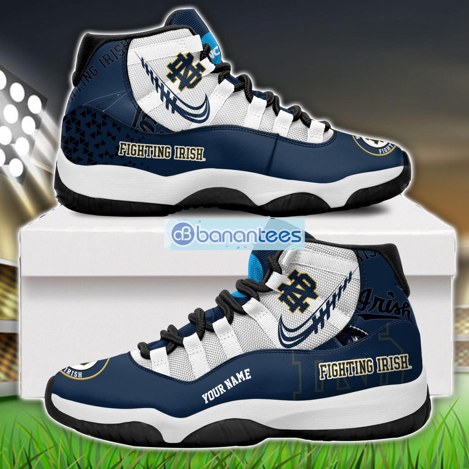 notre dame fighting irish air jordan 11 sneakers custom name special shoes for fans image Notre Dame Fighting Irish Air Jordan 11 Sneakers Custom Name Special Shoes For Fans Product Photo 1