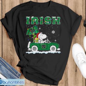 Notre Dame Fighting Irish Snoopy And Woodstock Driving Car Cute Snoopy Limited Edition Shirt - Black T-Shirt