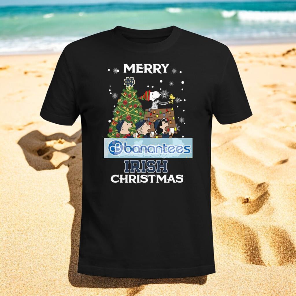 notre dame fighting irish snoopy family christmas holiday t shirt image Notre Dame Fighting Irish Snoopy Family Christmas Holiday T Shirt Product Photo 1