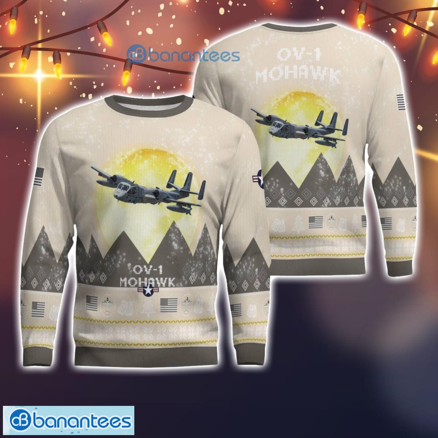 ov 1 mohawk ov1 all printed aircraft moonlight ugly christmas sweater image OV-1 Mohawk OV1 All Printed Aircraft Moonlight Ugly Christmas Sweater Product Photo 1