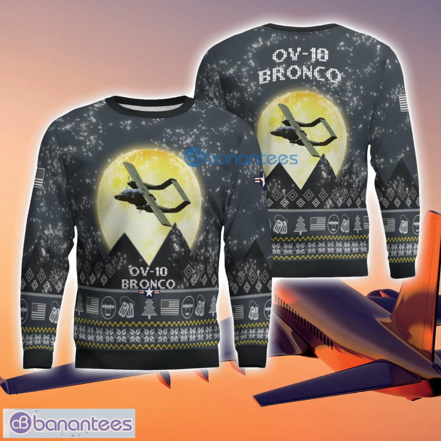 ov 10 bronco ov10 3d aircraft moonlight grey ugly christmas sweater for fans image OV-10 Bronco OV10 3D Aircraft Moonlight Grey Ugly Christmas Sweater For Fans Product Photo 1