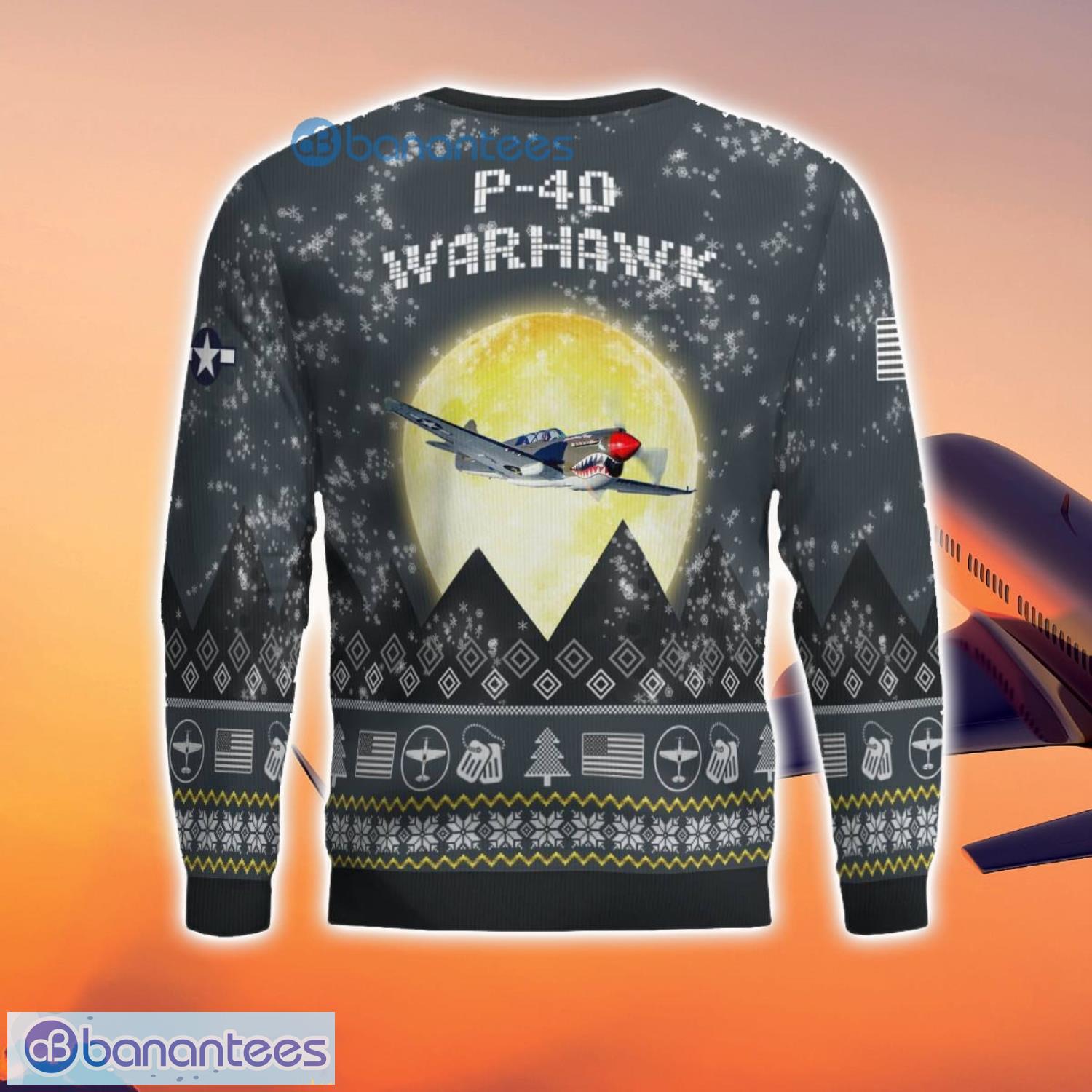 p 40 warhawk p40 3d aircraft moonlight grey ugly christmas sweater for fans 1 image P-40 Warhawk P40 3D Aircraft Moonlight Grey Ugly Christmas Sweater For Fans Product Photo 2