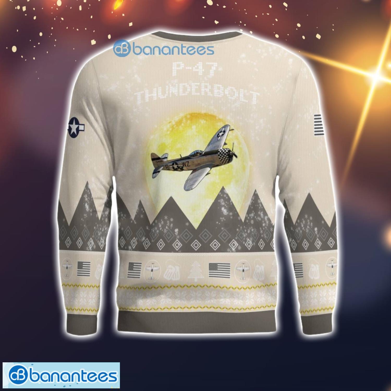 p 47 thunderbolt p47 all printed aircraft moonlight ugly christmas sweater 2 image P-47 Thunderbolt P47 All Printed Aircraft Moonlight Ugly Christmas Sweater Product Photo 3