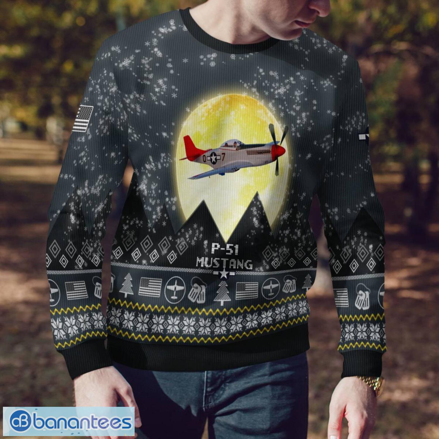 p 51 mustang p51 3d aircraft moonlight grey ugly christmas sweater for fans 3 image P-51 Mustang P51 3D Aircraft Moonlight Grey Ugly Christmas Sweater For Fans Product Photo 4