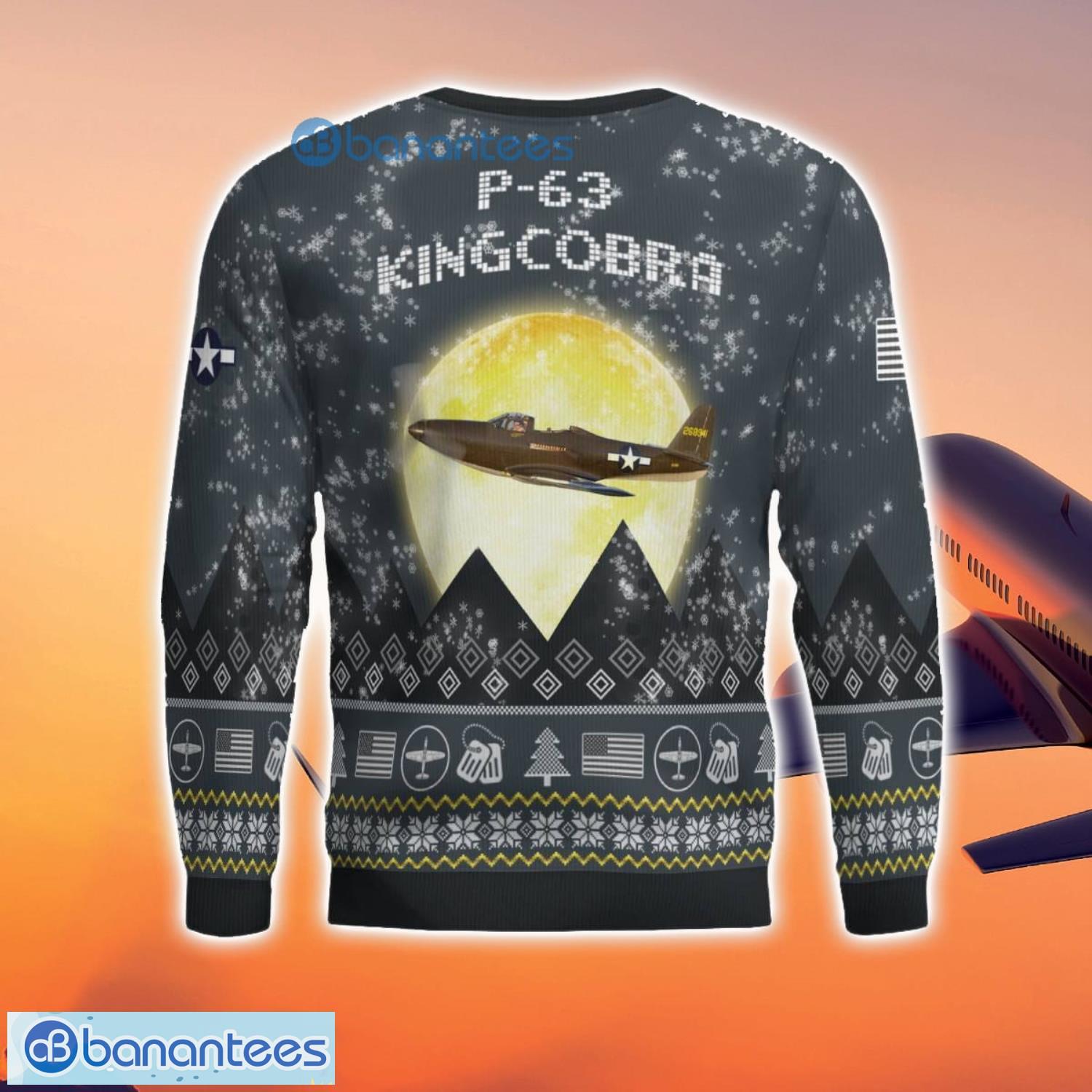 p 63 kingcobra p63 3d aircraft moonlight grey ugly christmas sweater for fans 1 image P-63 Kingcobra P63 3D Aircraft Moonlight Grey Ugly Christmas Sweater For Fans Product Photo 2