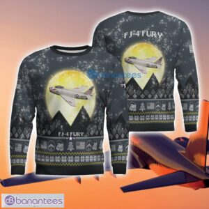 North American FJ-4 Fury FJ4 3D Aircraft Moonlight Grey Ugly Christmas Sweater For Fans Product Photo 1