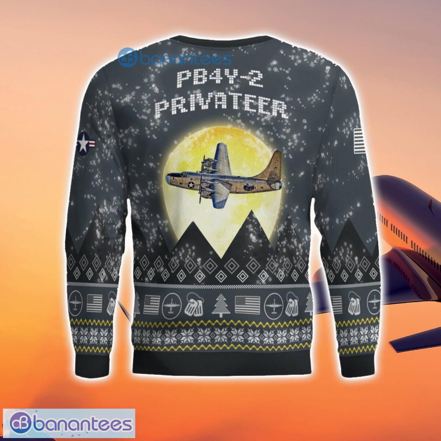pb4y 2 privateer pb4y2 3d aircraft moonlight grey ugly christmas sweater for fans 2 image PB4Y-2 Privateer PB4Y2 3D Aircraft Moonlight Grey Ugly Christmas Sweater For Fans Product Photo 3