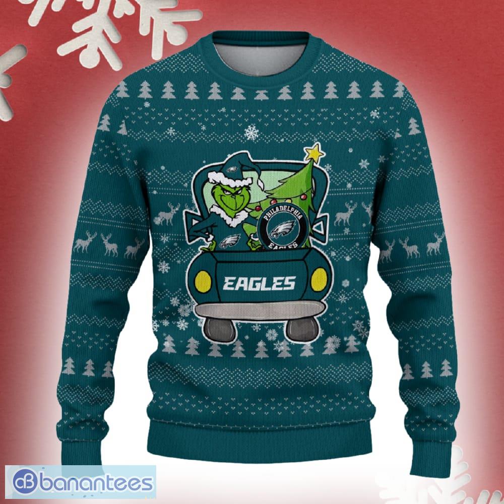 philadelphia eagles grinch driving funny 3d ugly christmas sweater for men women image Philadelphia Eagles Grinch Driving Funny 3D Ugly Christmas Sweater For Men Women - Philadelphia Eagles Christmas Sweater Grinch Driving Photo 2