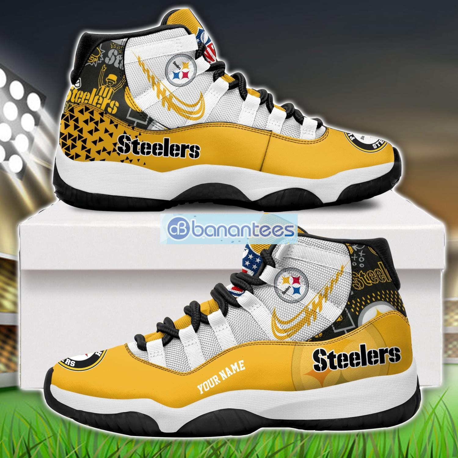 pittsburgh steelers air jordan 11 sneakers custom name special shoes for fans image Pittsburgh Steelers Air Jordan 11 Sneakers Custom Name Special Shoes For Fans Product Photo 1